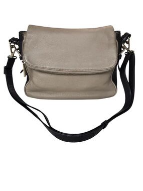 Danier Women's Two Tone Tan & Chocolate Dark Brown Leather Crossbody Bag Purse